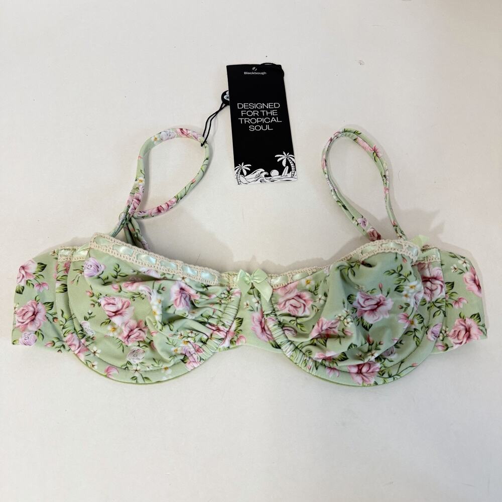 Blackbough x Ur Mom Ashley Bikini Top S Green Floral Underwire Balconette NWT